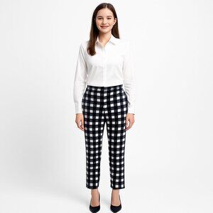 Banana Republic Avery Trousers Blue White Check Size 10 Cropped Workcore Chic